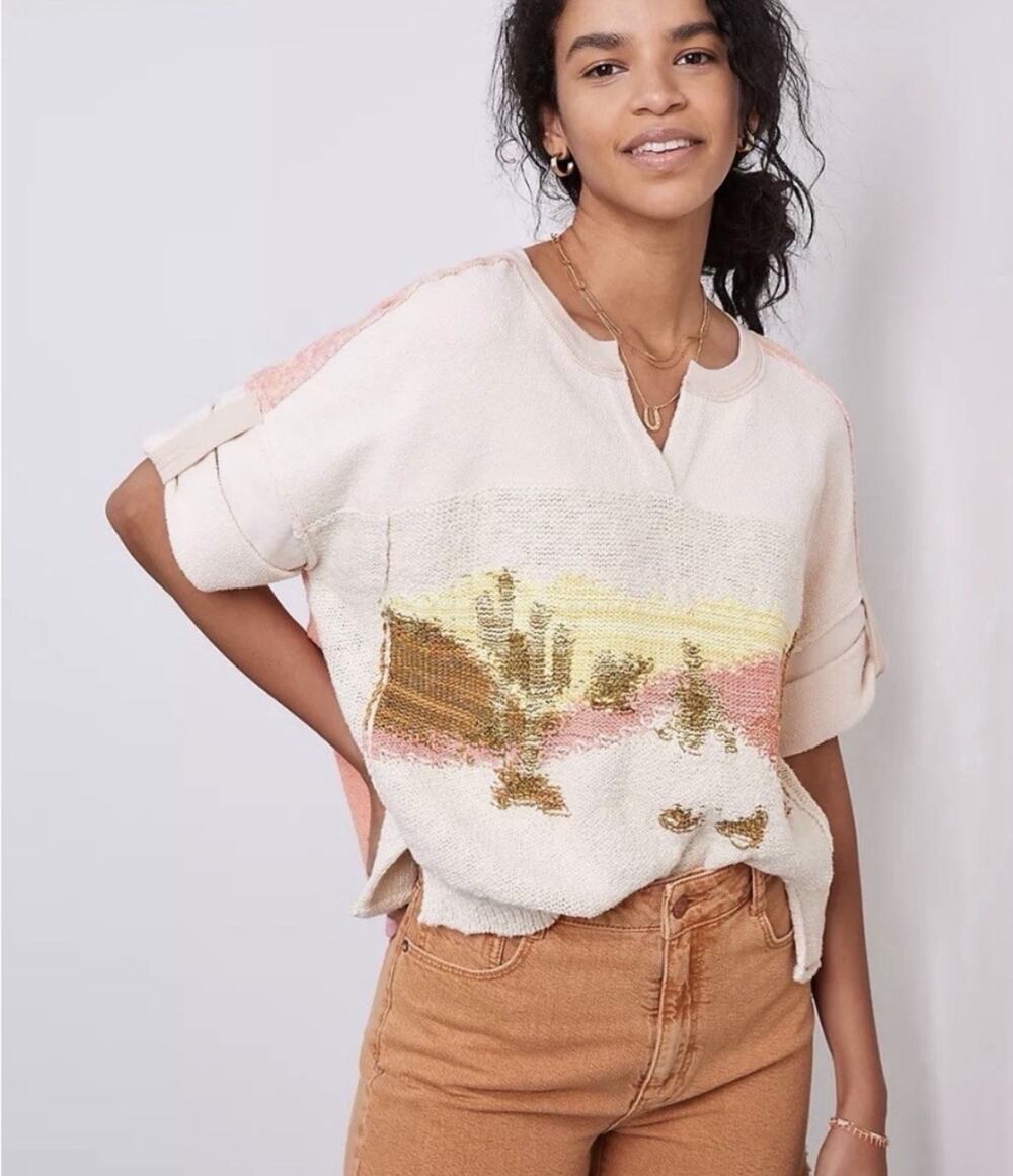 Anthropologie Pilcro Desert Intarsia Oversized Sweater Tee Small